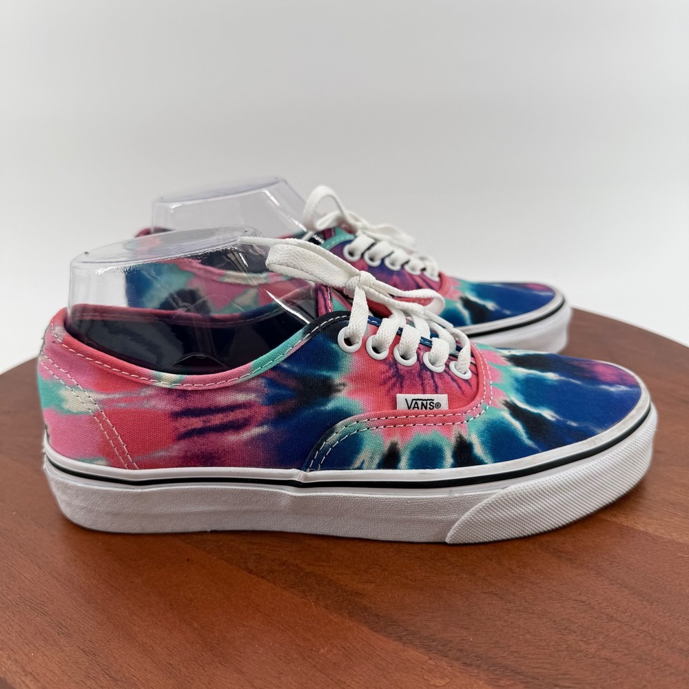 Vans Authentic Sneakers Pink Blue Tie Dye Canvas Low Top Skate Shoes M 6.5/W 8